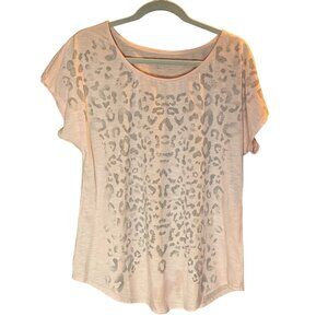 APT 9 Pink Top Gray Leopard Print Silver Stud SS Women L Flowy Bottom
